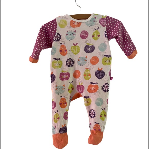 Souris Mini Apple, Pear Face Print One Piece Footie Snaps at Back Size 3 Months - Picture 6 of 7